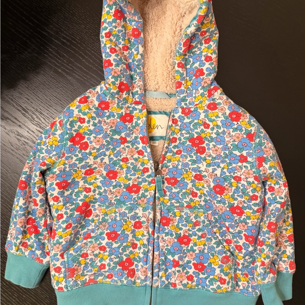 Boden Floral Hooded Jacket with Red and Blue